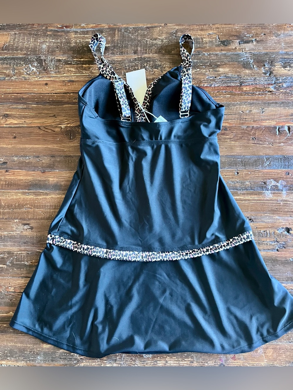 Black Swim Dress with Leopard Trim Includes black bottoms Sz M NWT - Picture 3 of 13